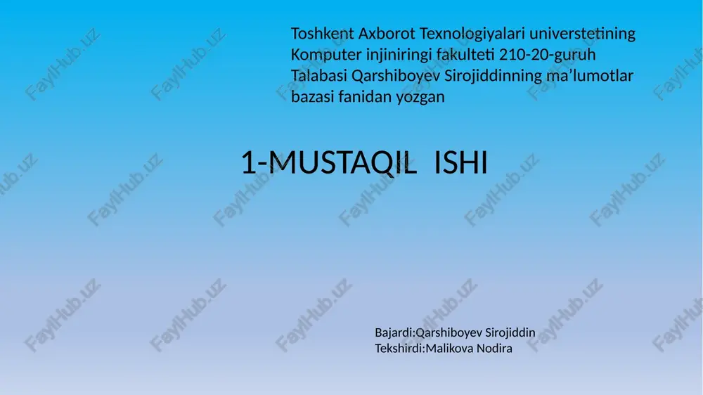 shahar ma'lumotlar bazasi — PPTX