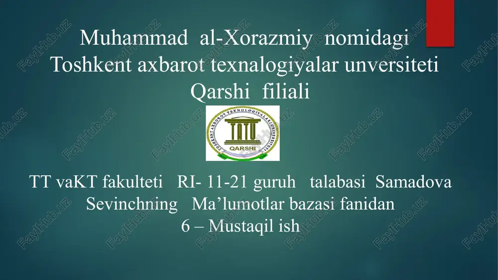 toshkent axborot texnologiyalari universiteti — PPTX