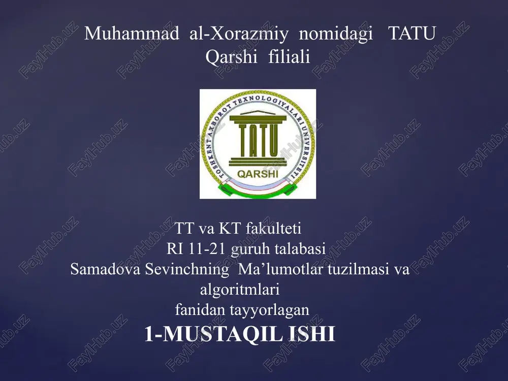 dasturlash va ma'lumotlar tuzilmasi — PPTX