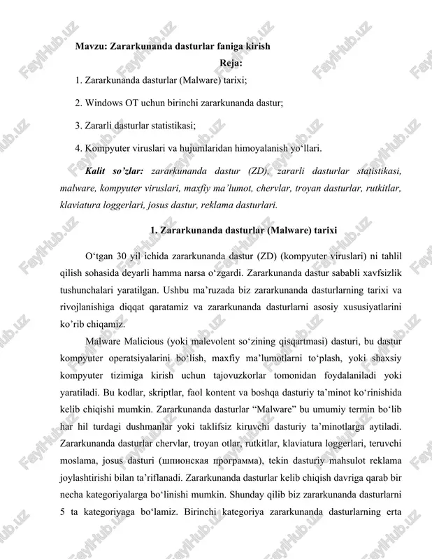 zararkunanda dasturlar faniga kirish — DOCX