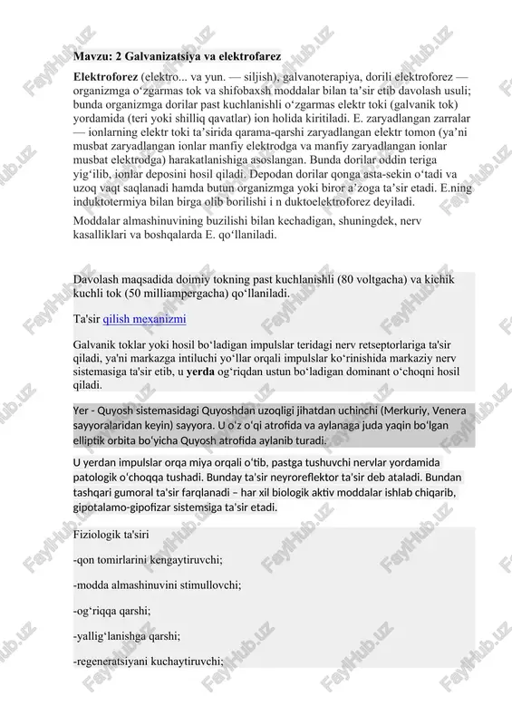 elektroforez va galvanizatsiya — DOCX