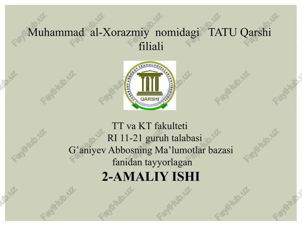 ma’lumotlar bazasida ma’lumotlarni yozish, o’zgartirish va o’chirish — PPTX