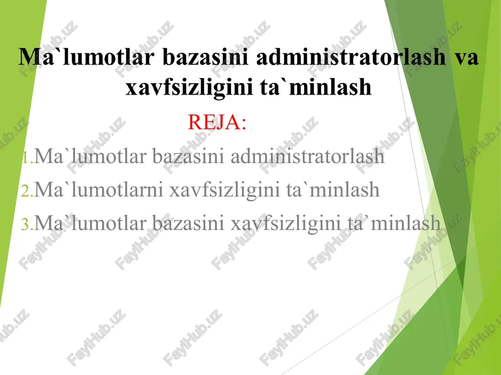 ma`lumot bazasi administratori — PPT