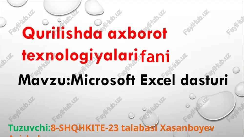 microsoft excel dasturi — PPTX