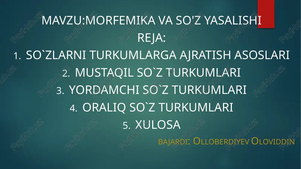morfemika va so'z yasalishi — PPTX
