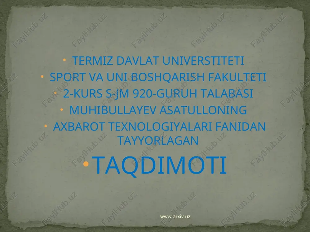 axbarot texnologiyalari fanidan tayyorlagan taqdimoti — PPT