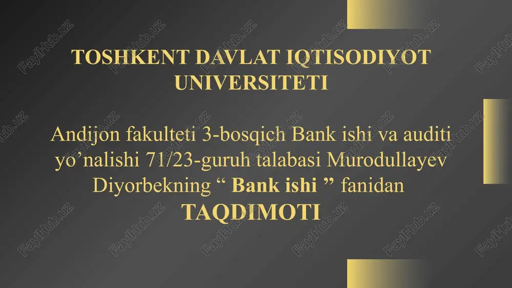 banklarning derivativlar bilan operatsiyalari — PPTX