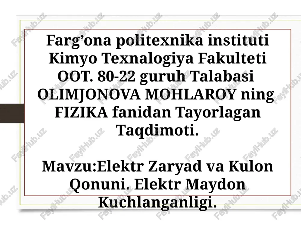 elektr zaryad va kulon qonuni — PPTX