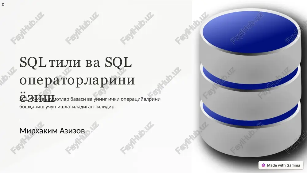 sql tili va sql operatorlarini yozish — PPTX