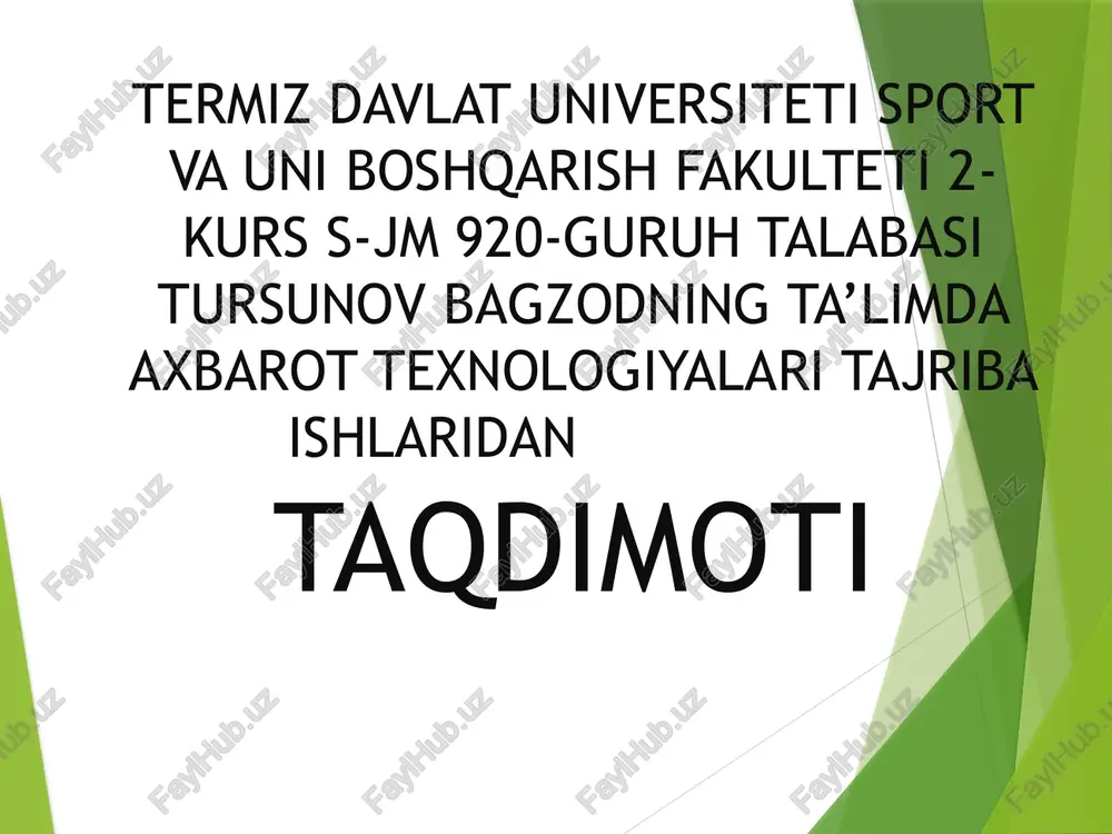bagzodningta’limda axbarot texnologiyalari tajriba ishlari — PPTX