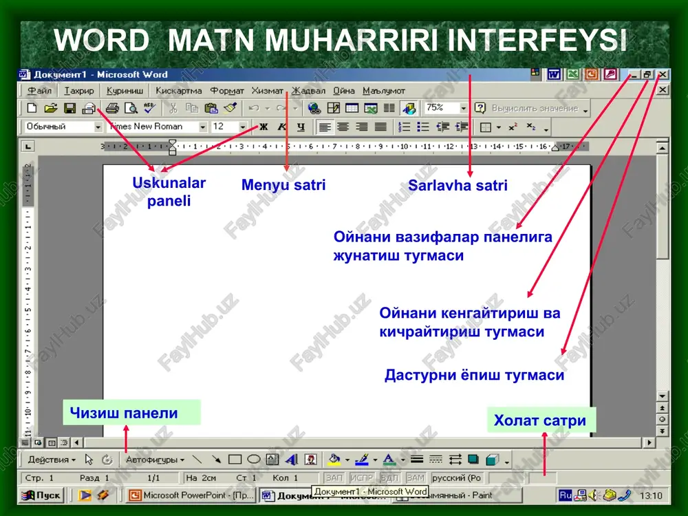 word matn muharriri interfeysi — PPT