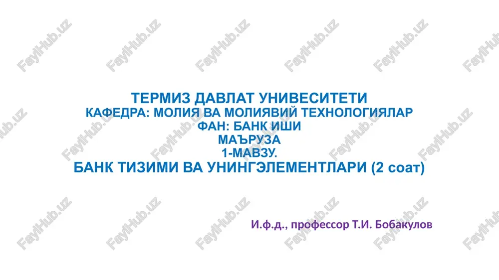 bank tizimi va uning turlari — PPTX