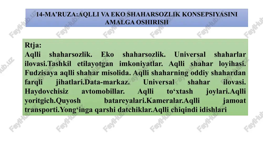 aqlli va eko shaharsozlik — PPTX