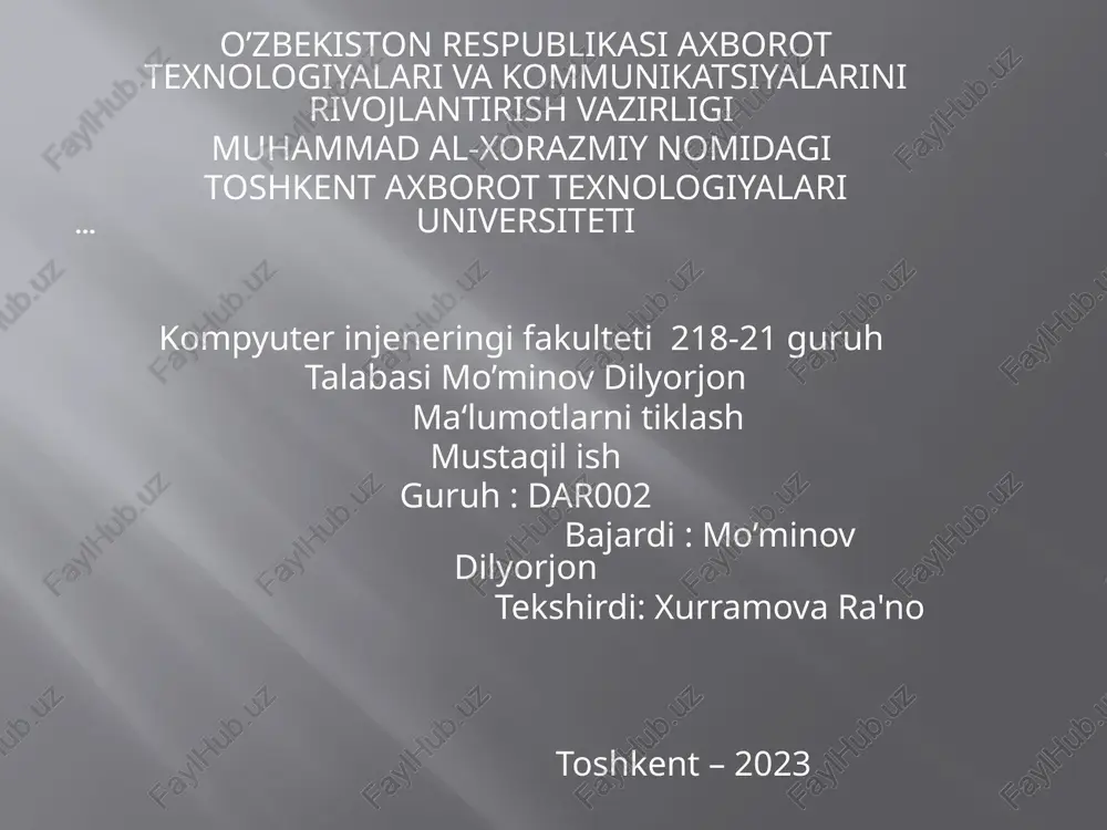 nosoz saqlash tizimlaridagi ma'lumotlarni qayta tiklash — PPTX