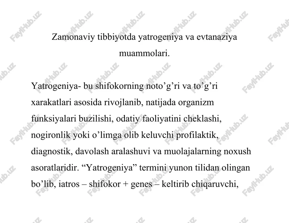 yatrogeniya va evtanaziya muammolari — DOCX