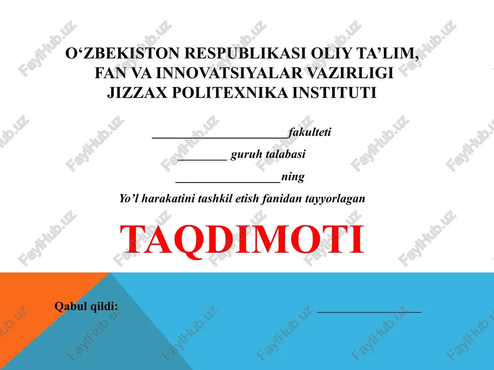 piyodaoqimlarining harakatini tashkil etish vositalari — PPTX