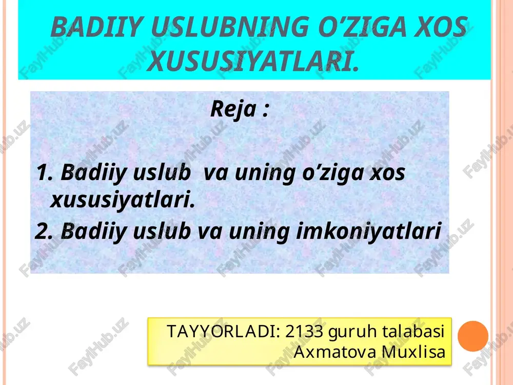 badiiy uslub — PPT