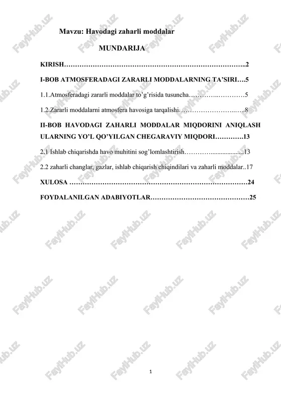 havodagi zaharli moddalar — DOCX
