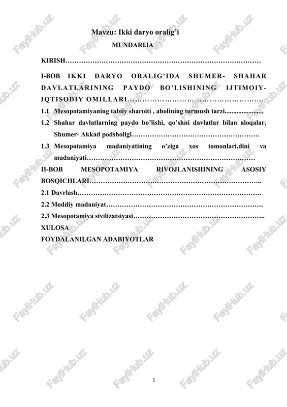 mesopotamiyaning tabiiy sharoiti, aholining turmush tarzi — DOCX