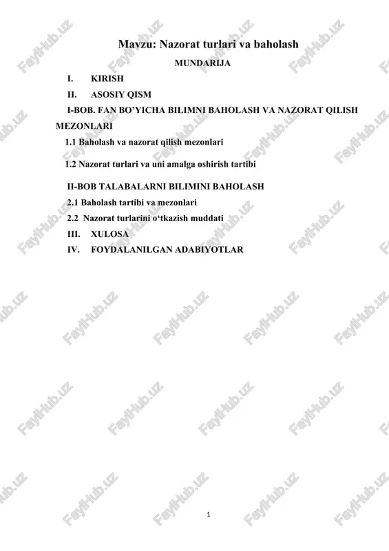 nazorat turlari va baholash — DOCX