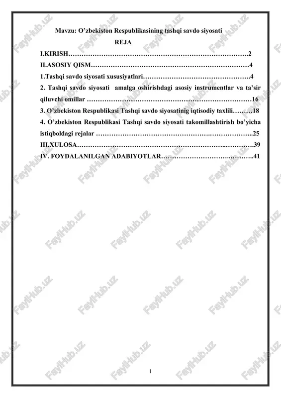 o’zbekiston respublikasining tashqi savdo siyosati — DOCX