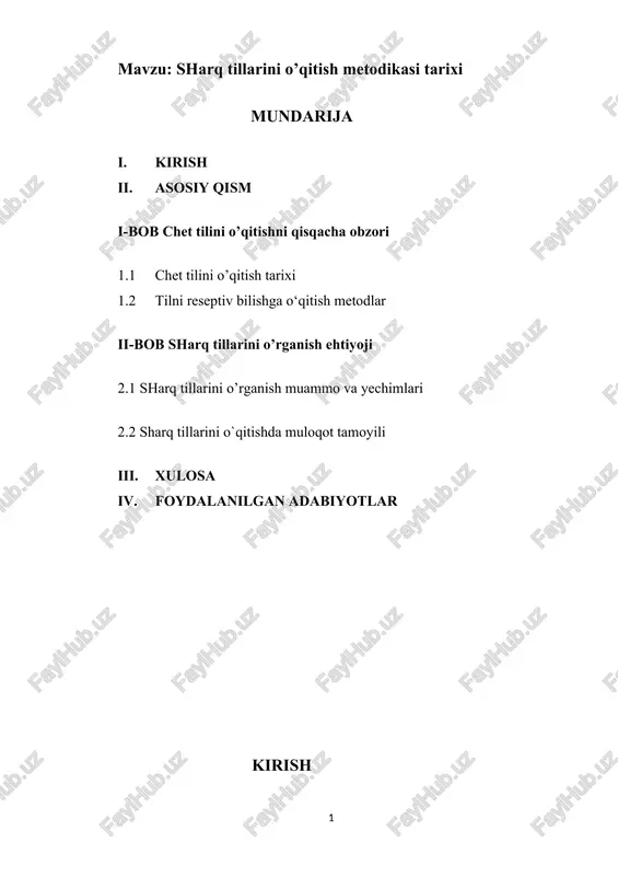 sharq tillarini o’qitish metodikasi tarixi — DOCX
