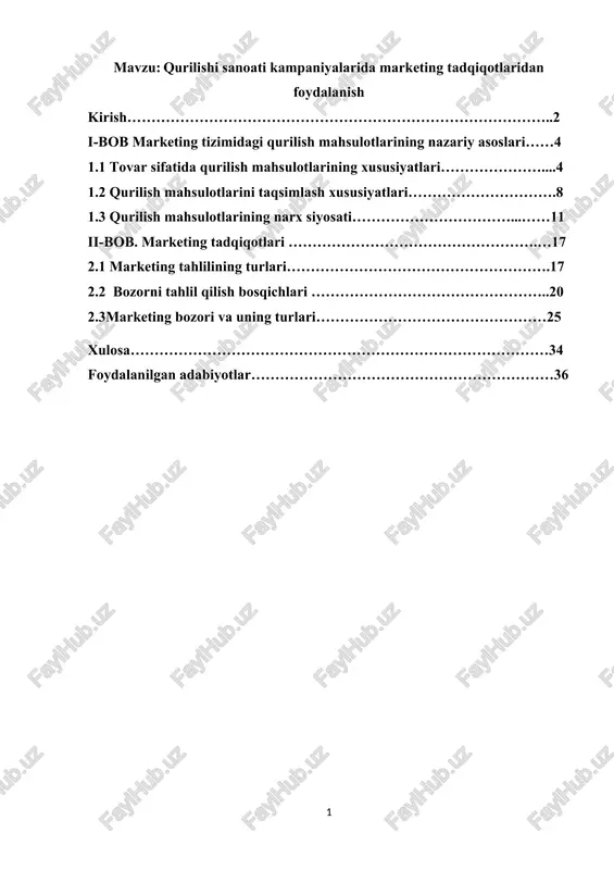 qurilish mahsulotlarining marketing tadqiqotlari — DOCX