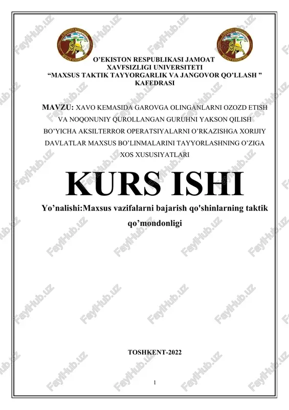 maxsus taktik tayyorgarlik va jangovor qo’llash ” kafedrasi — DOCX