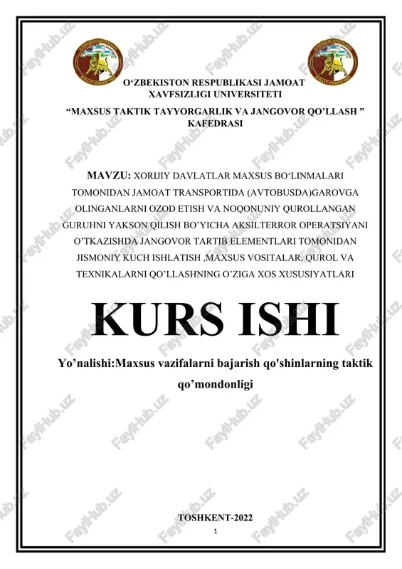 maxsus taktik tayyorgarlik va jangovor qo’llash — DOCX