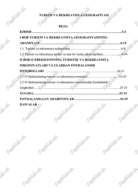 turizm va rekreatsiya geografiyasi — DOCX