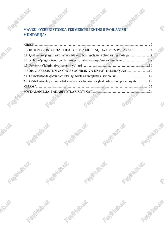o’zbekistonda fermerchlikning rivojlanishi — DOCX