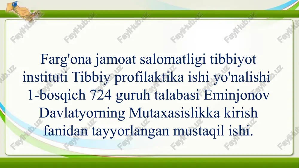 tibbiy profilaktika ishi yo'nalishi — PPTX