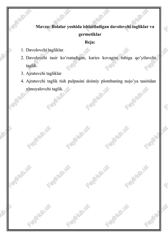 davolovchi tagliklar va germetiklar — DOCX