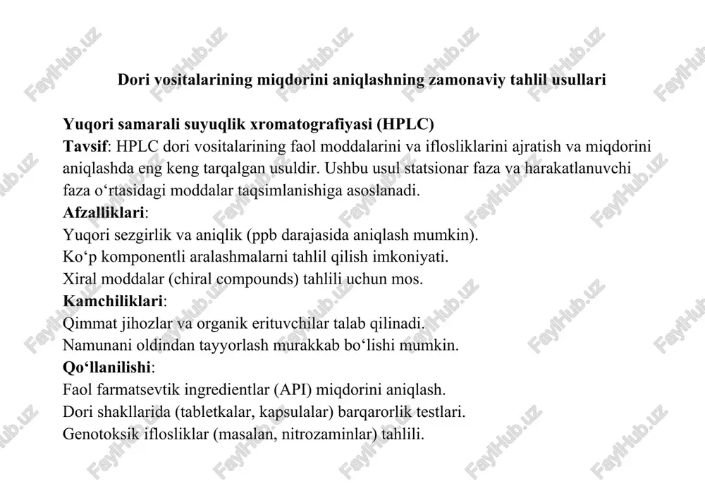 yuqori samarali suyuqlik xromatografiyasi (hplc) — DOCX