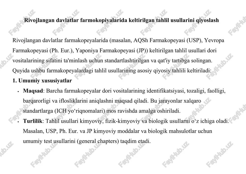 rivojlangan davlatlar farmokopiyalari — DOCX