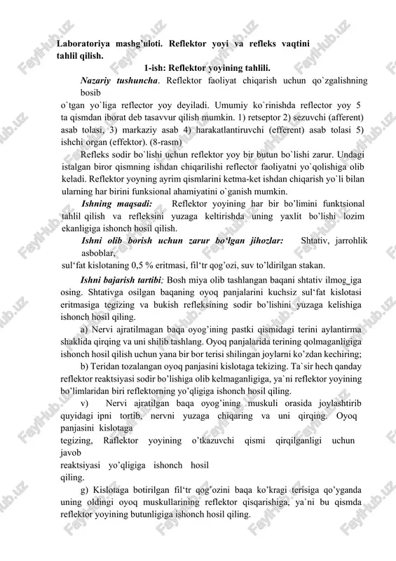 reflektor yoyi va refleks vaqtini tahlil qilish — DOCX