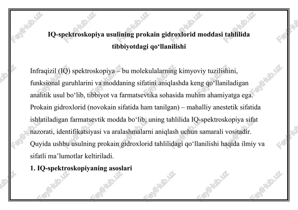 prokain gidroxlorid tahlili — DOCX