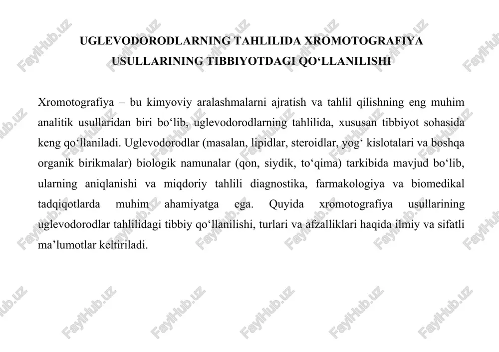 uglevodlarning tahqilida xromatografiya usullari — DOCX