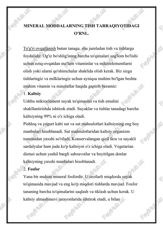 tish va tishlarga foyda — DOCX