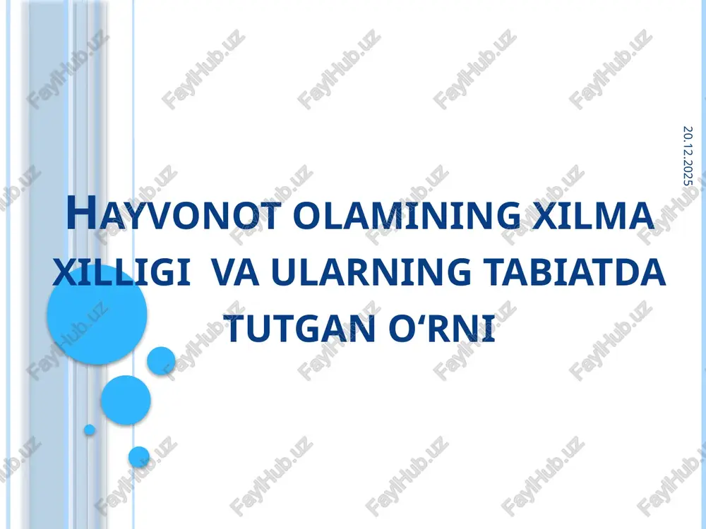 hayvonotolamining xilmaxilligi va ularning tabiatdagi tutgan o'rni — PPTX