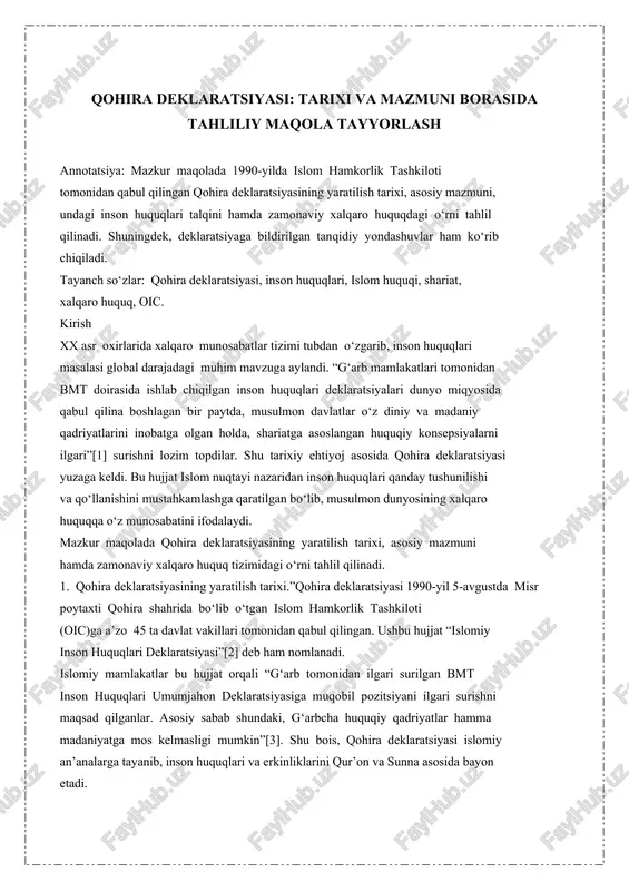 qohira deklaratsiyasi — DOCX