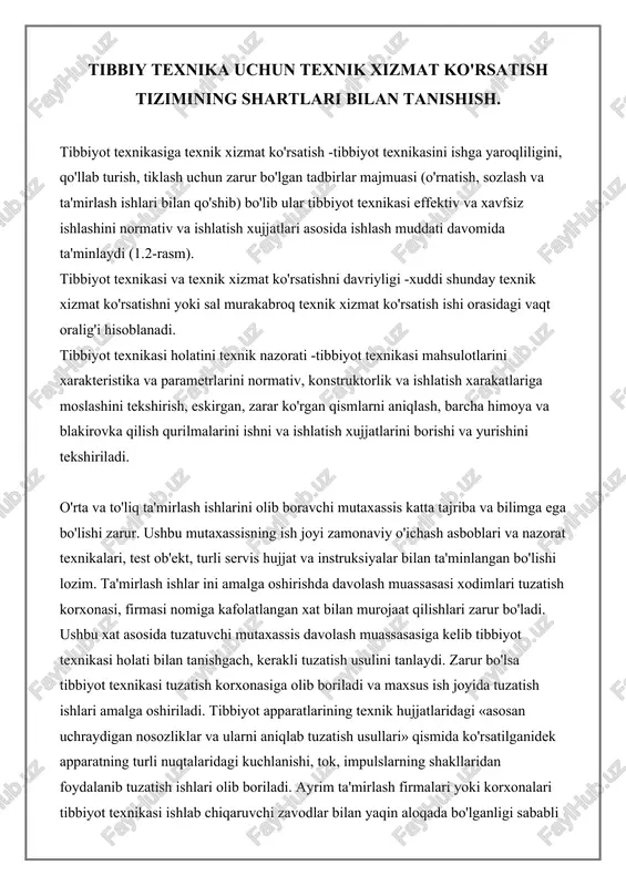 tibbiyot texnikasi va texnik xizmat ko'rsatish — DOCX