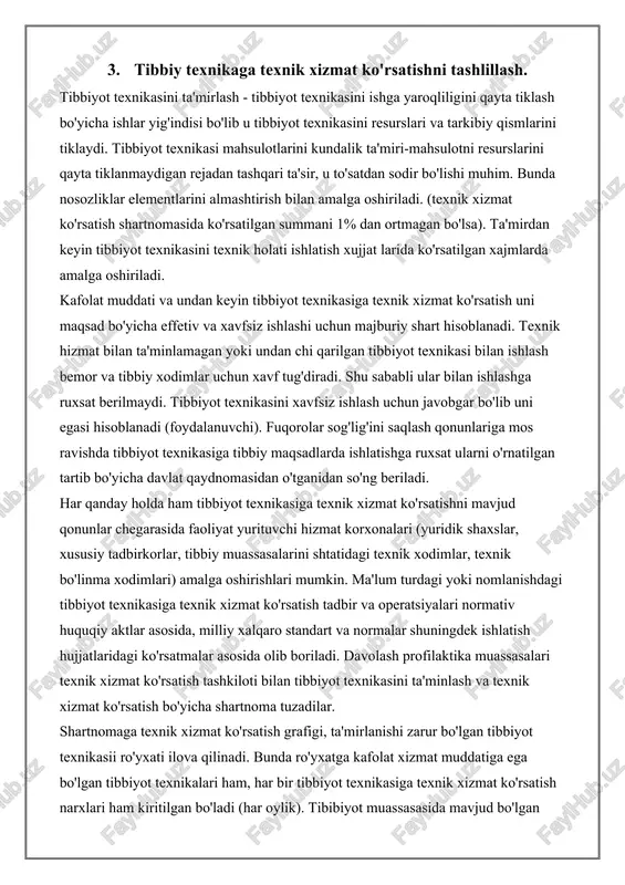 tibbiyot texnikasi ta'miri va texnik xizmatlar — DOCX