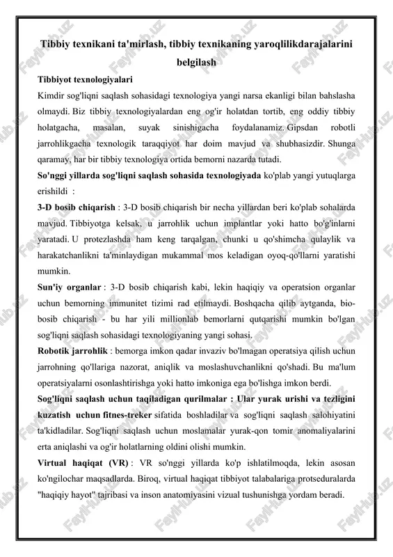 tibbiyot texnologiyalari — DOCX