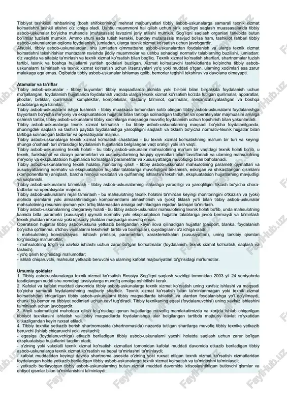 tibbiy asbob-uskunalardan texnik xizmat ko'rsatish — DOCX