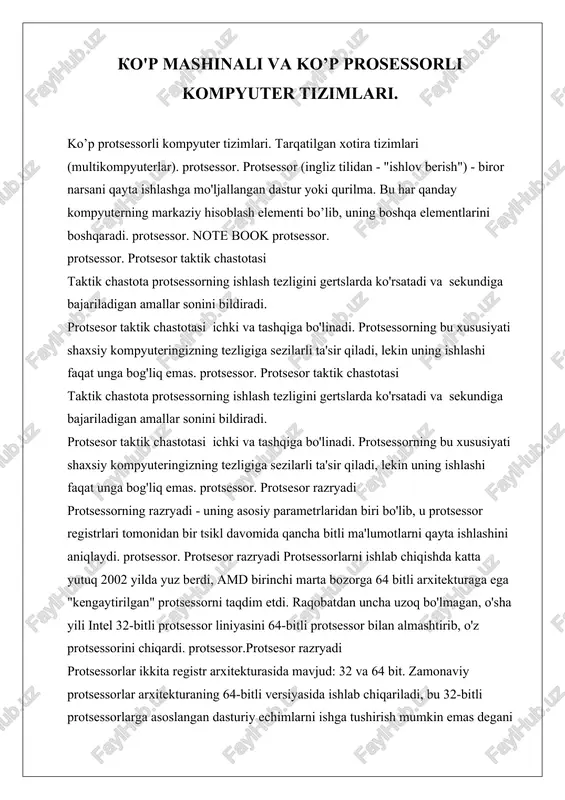 ko’p protsessorli kompyuter tizimlari — DOCX