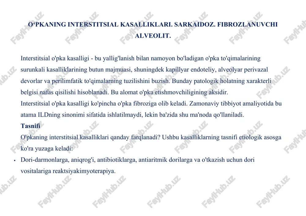 oʻpkaning interstitsial kasalliklari — DOCX