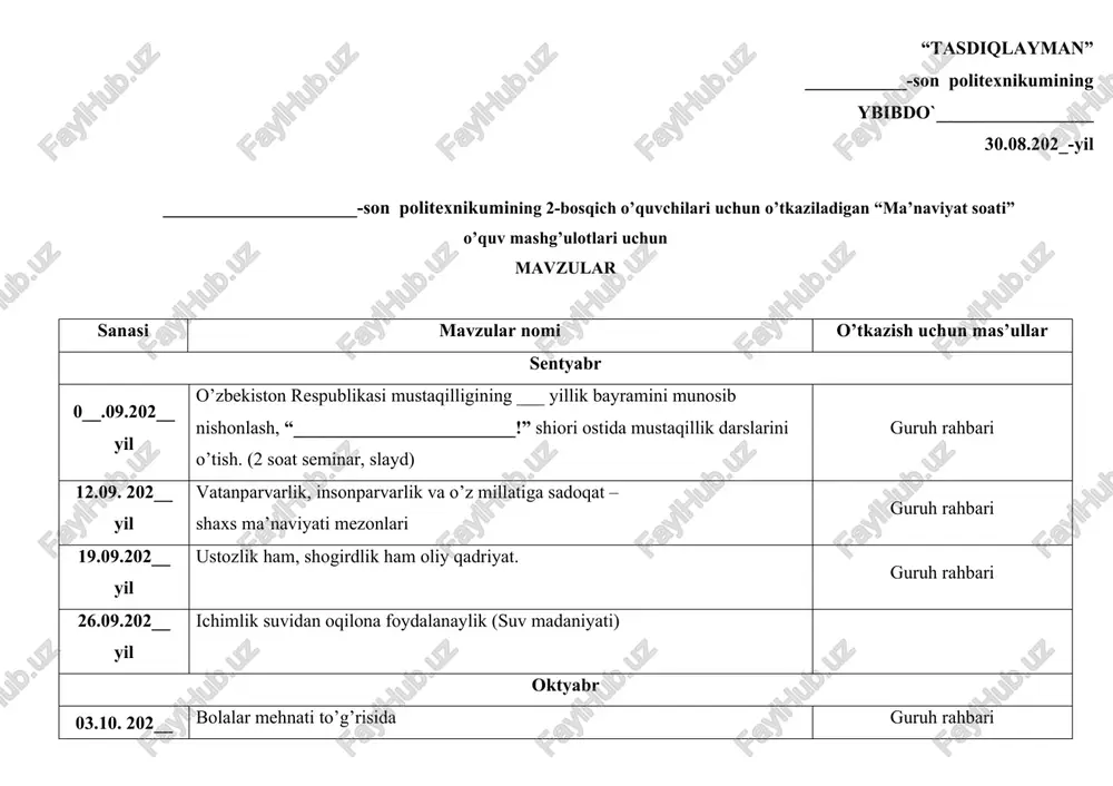 “tasdiqlayman” -son politexnikumining ybibdo` — DOCX
