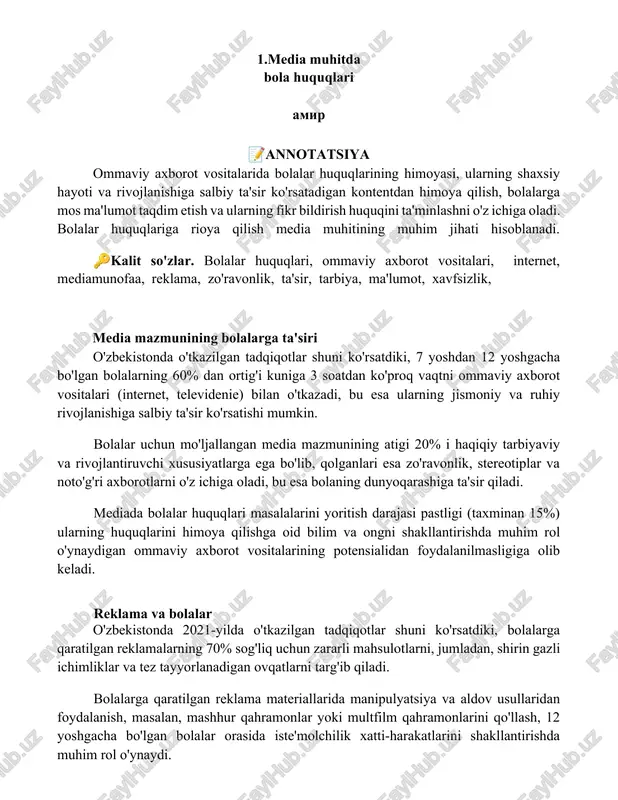 bolalar huquqlari va media muhit — DOCX