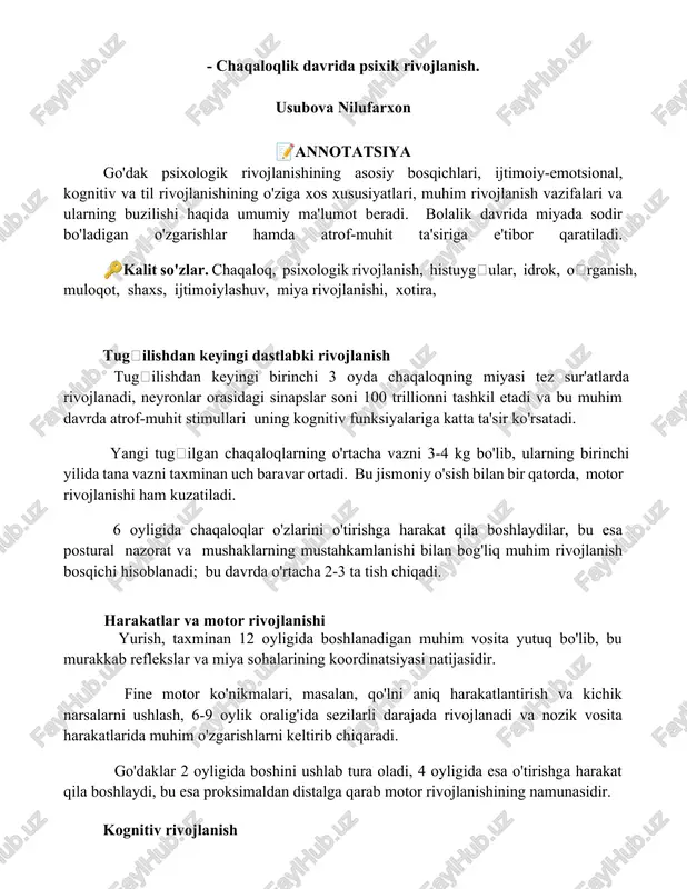 psixik rivojlanish — DOCX
